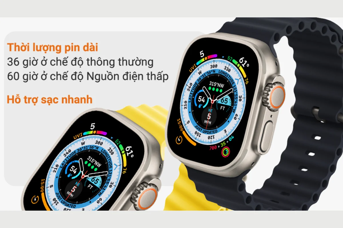 Thời lượng sử dụng pin của Apple Watch Ultra LTE 49m dây Ocean Band