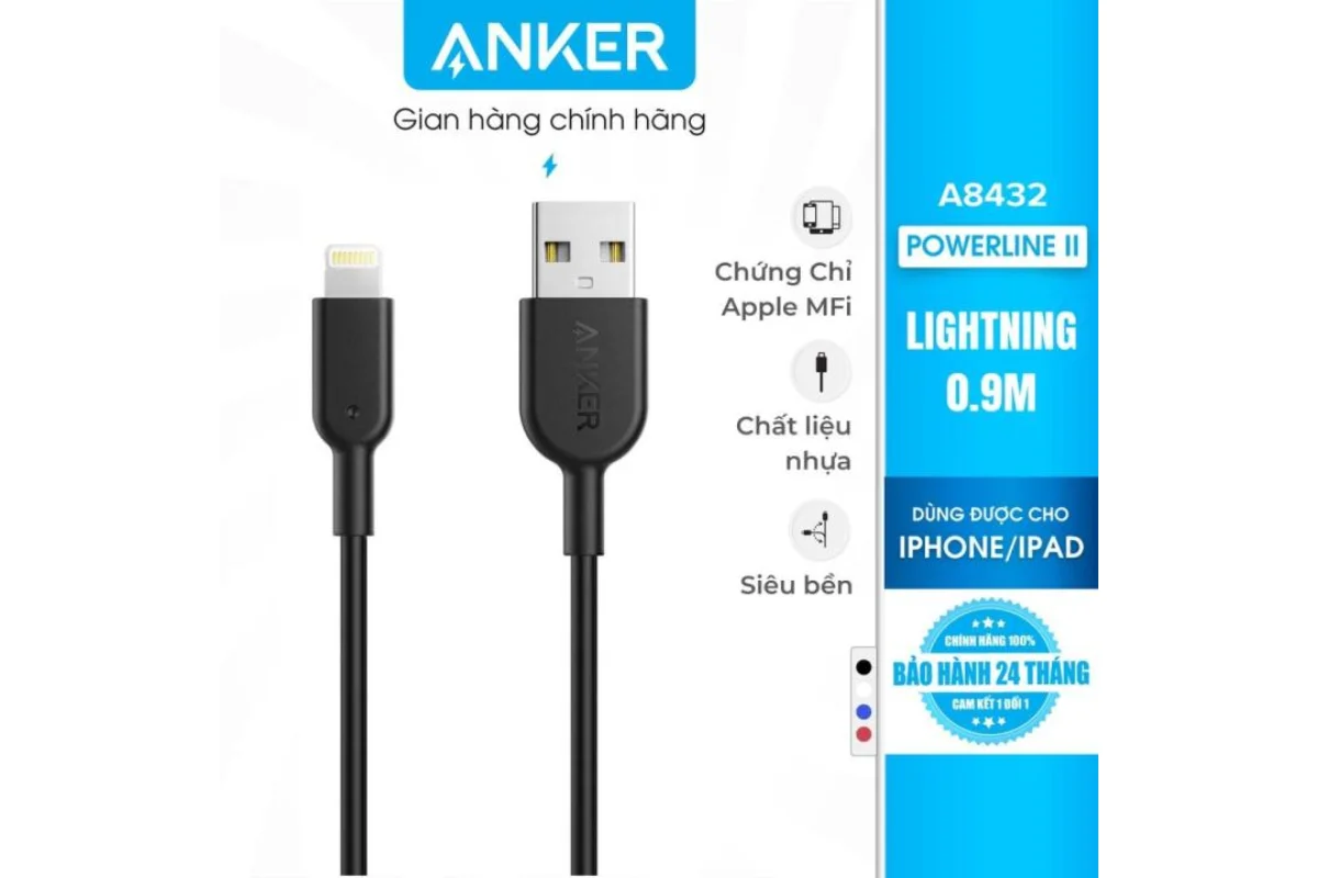 Thông số kỹ thuật cáp Anker PowerLine II Lightning A8432 0.9m