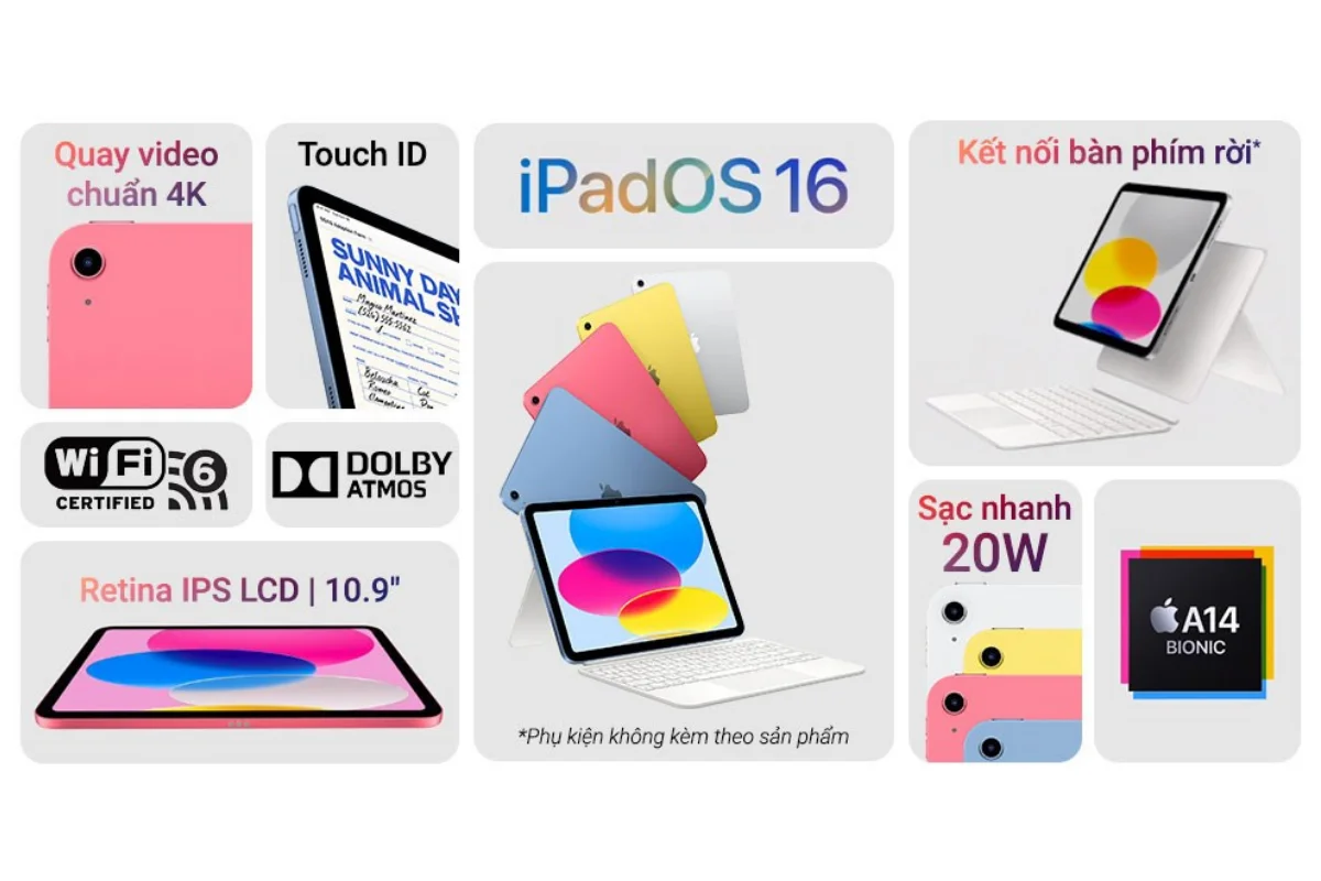 iPad Gen 10 (10.9 inch) WiFi chính hãng sử dụng công nghệ Touch ID tích hợp trên nút nguồn