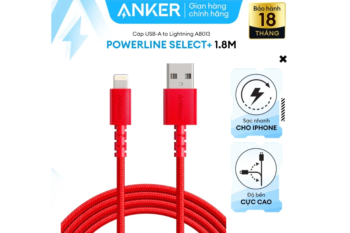 Thông số kỹ thuật của dây sạc Lightning Anker PowerLine Select A8012 0.9m
