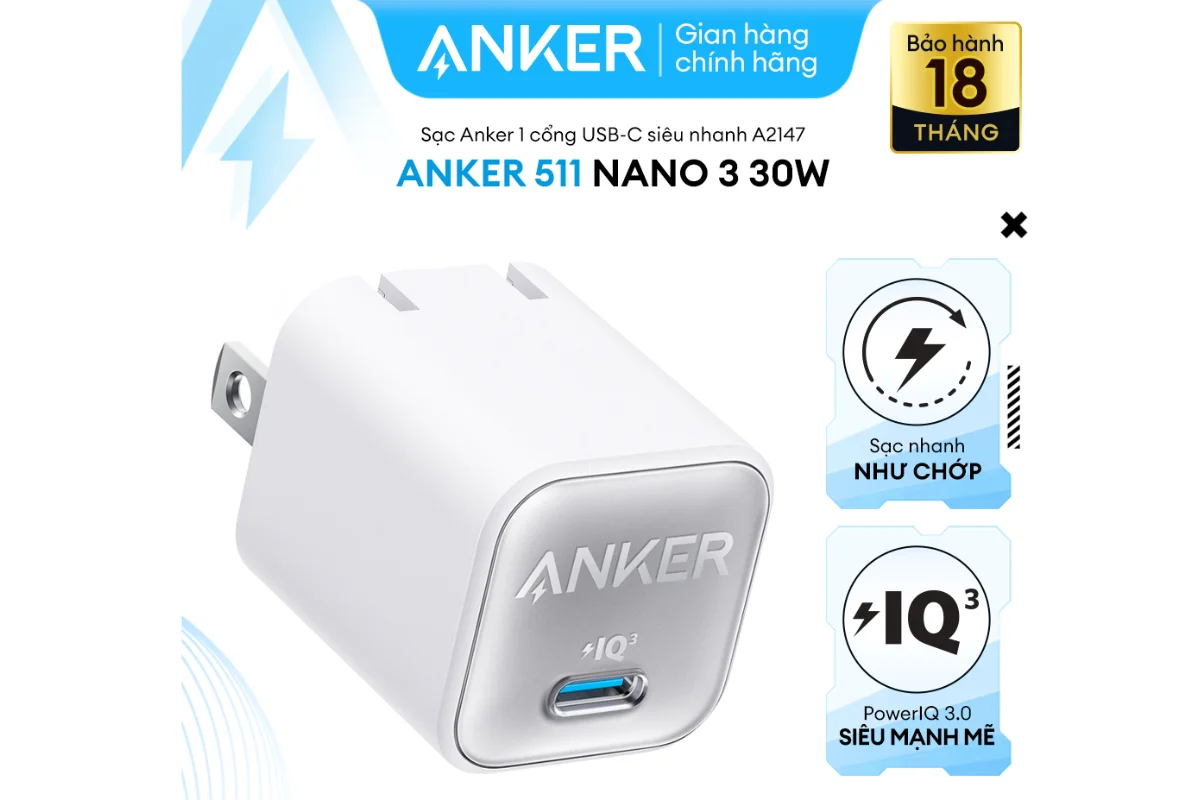 Thông số kỹ thuật Anker 30 Watt Nano 3 PD Type-C A2147